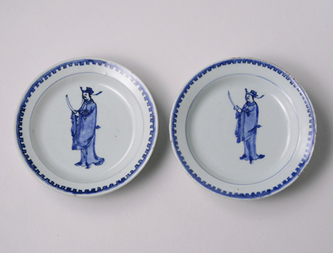 「No.36　古染付文人文皿 五客　/ A set of 5 plates, Underglazed blue」の写真　その5