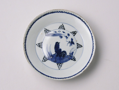 No.44 古染付鶏文皿 五客 / A set of 5 plates, Underglazed blue 