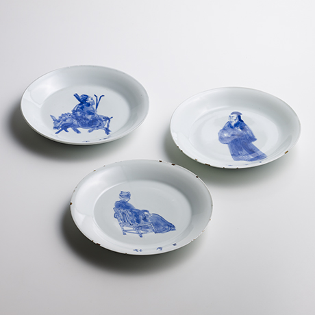 「No.37　魯山人　古染付風人物文中皿五客　/ Rosanjin　A set of 5 plates, Underglazed blue」の写真　その1