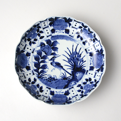 「No.14　芙蓉手花鳥文輪花七寸皿 / Dish with flower and bird design, Sometsuke」の写真　その1