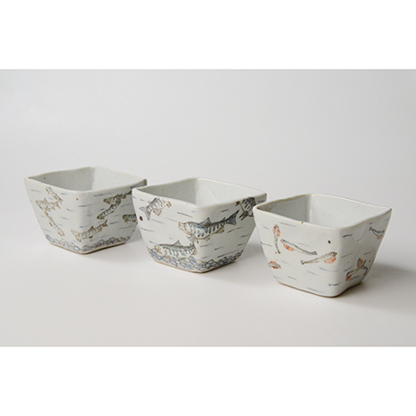 「No.23　色絵小鉢　六「秋あじ川にもどる」　 A set of six bowls, Iro-e, “Mother-river Homing horse mackerel”」の写真　その1