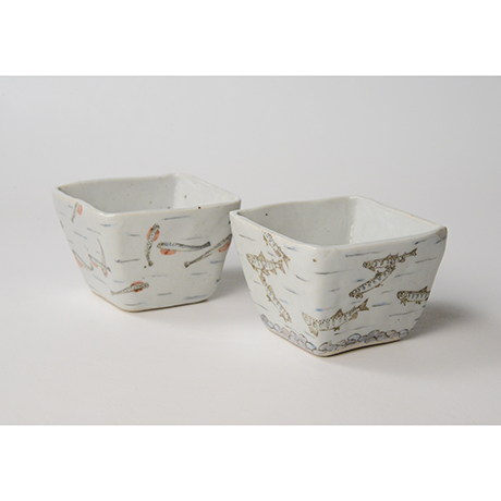 「No.23　色絵小鉢　六「秋あじ川にもどる」　 A set of six bowls, Iro-e, “Mother-river Homing horse mackerel”」の写真　その3