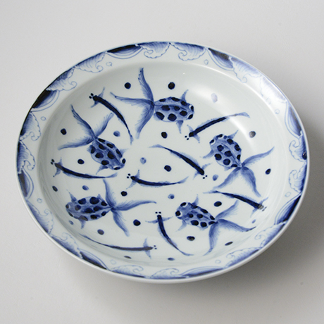 「No.31　金魚波文リム大鉢  /   Bowl with goldfish and wave design, Sometsuke」の写真　その1