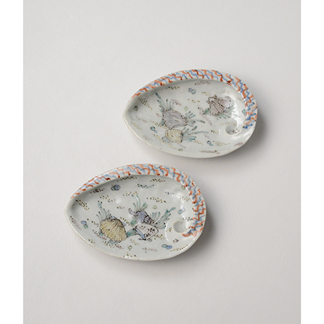 「No.5　色絵あわび小皿 五　A set of five ear shell shaped dishes, Iro-e」の写真　その3