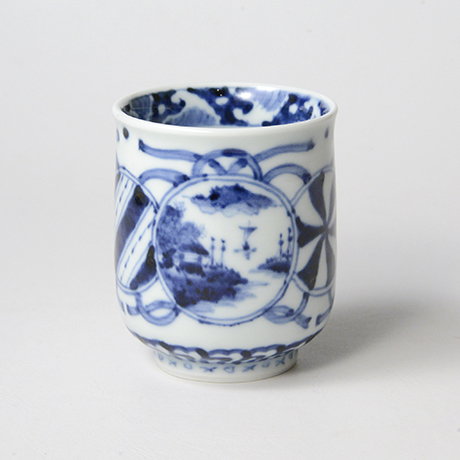 「No.63　丸文山水図湯呑 /   Tea cup with landscape design, sometsuke」の写真　その1