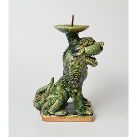 「No.35　織部狛犬阿形燭台 / Candle stand, Oribe, Lion dog shaped」の写真　その4