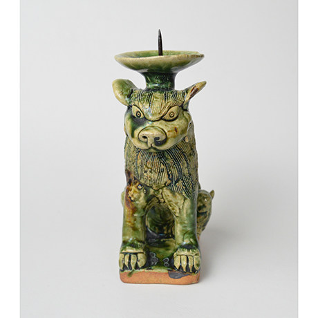 「No.34　織部狛犬吽形燭台 / Candle stand, Oribe, Lion dog shaped」の写真　その1