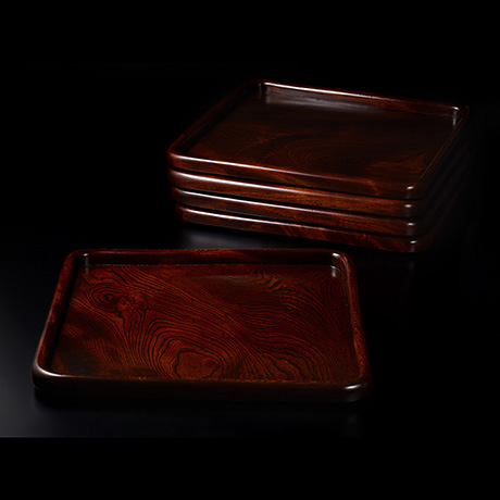 「No.23　黒田辰秋　拭漆欅隅丸膳 / KURODA Tatsuaki　A set of 5 trays, Zelkova tree」の写真　その2