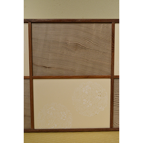 「No.1(DM)　桑縁神代杉市松風炉先屏風　京唐紙：菅原文葉 / Folding screen, Mulberry tree, Japanese cedar　　KARAKAMI：SUGAWARA Fumiha」の写真　その3