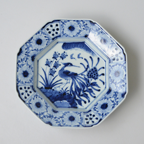 「No.15　芙蓉手花鳥文八角皿　七寸  / Dish with birds and flowers design, Sometsuke」の写真　その1