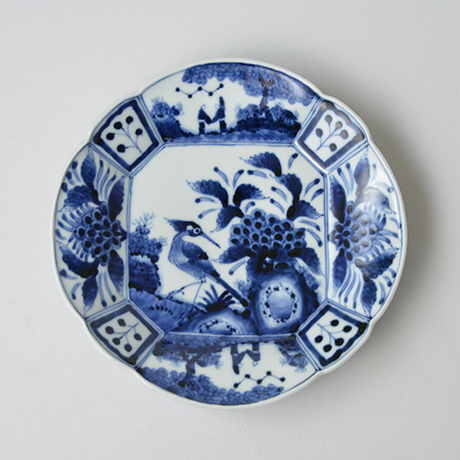 「No.4　芙蓉手花鳥山水図輪花皿　七寸 / Dish with birds and flowers, Sometsuke」の写真　その1