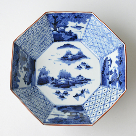 「No.43　祥瑞山水図八角中鉢 / Octagonal bowl with landscape design, Sometsuke」の写真　その2