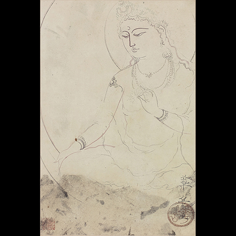 「27. 村上華岳　巖窟觀世音圖　/　MURAKAMI Kagaku　　Hanging scroll, Kanzeon Bosatsu (Bodhisattva)」の写真　その1