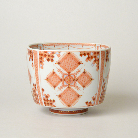 「HP30 見附正康 赤絵細描四角小紋茶碗 / MITSUKE Masayasu  Chawan, Overglaze red, Fine line pattern」の写真　その1