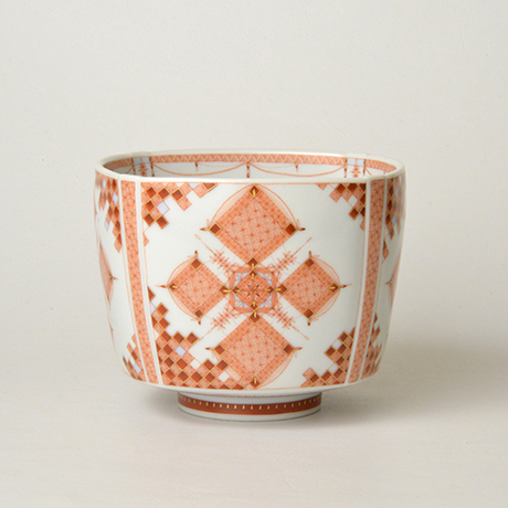 「HP30 見附正康 赤絵細描四角小紋茶碗 / MITSUKE Masayasu  Chawan, Overglaze red, Fine line pattern」の写真　その2