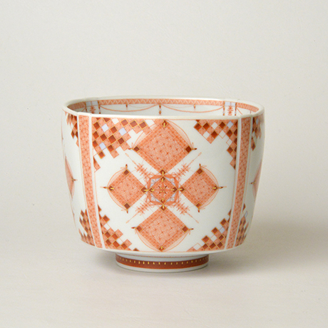 「HP30 見附正康 赤絵細描四角小紋茶碗 / MITSUKE Masayasu  Chawan, Overglaze red, Fine line pattern」の写真　その3