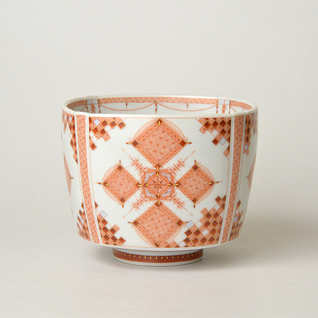 「HP30 見附正康 赤絵細描四角小紋茶碗 / MITSUKE Masayasu  Chawan, Overglaze red, Fine line pattern」の写真　その4