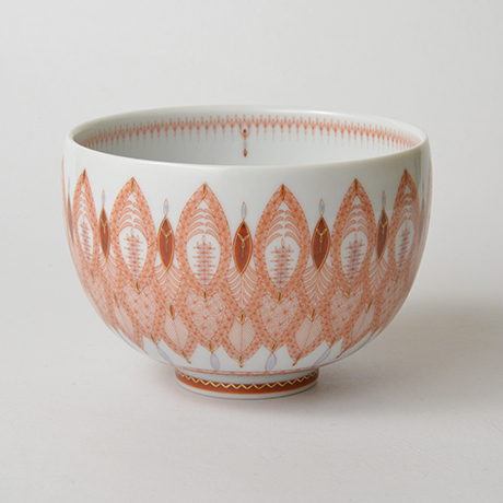 「32. 　見附正康　赤絵細描小紋茶碗　／　MITSUKE Masayasu　Chawan, Akae, Fine line pattern」の写真　その1