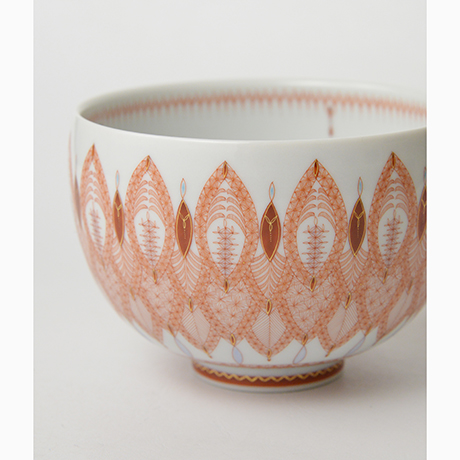 「32. 　見附正康　赤絵細描小紋茶碗　／　MITSUKE Masayasu　Chawan, Akae, Fine line pattern」の写真　その5