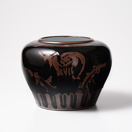 「No.17　天目釉蝋抜模様壷／Vessel, Traced pattern with wax, Tenmoku glaze」の写真　その1