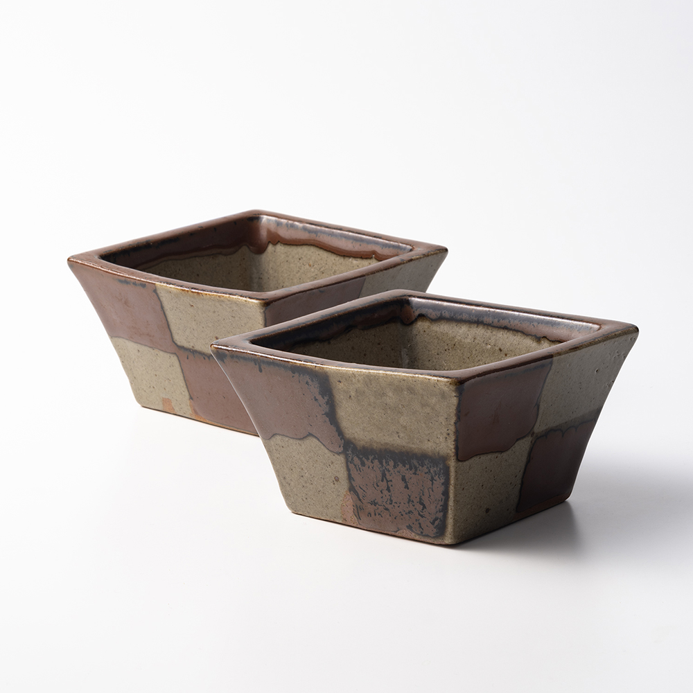 濱田門窯	柿釉市松向付 （八客）