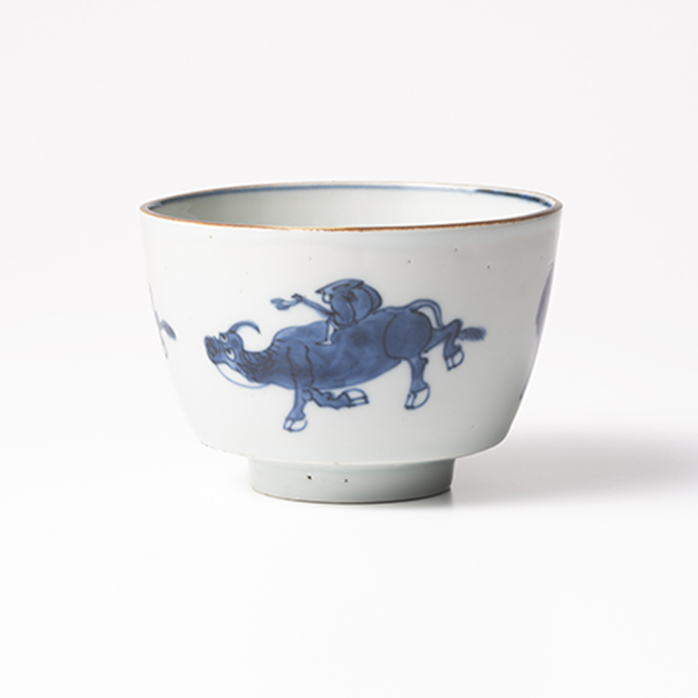 古染付牛文茶碗