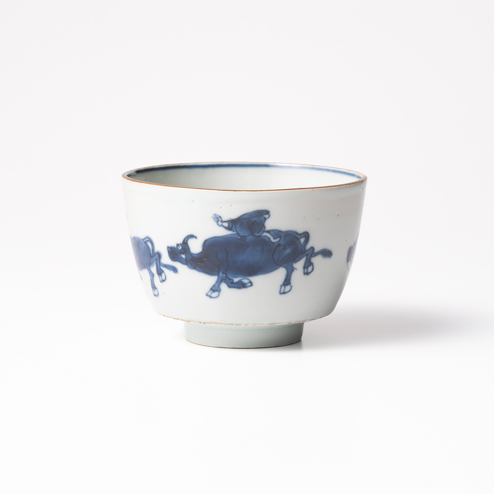 古染付牛文茶碗